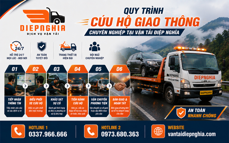 Quy trình cứu hộ giao thông chuyên nghiệp tại Vận Tải Điệp Nghĩa Quy trình cứu hộ giao thông chuyên nghiệp tại Vận Tải Điệp Nghĩa
